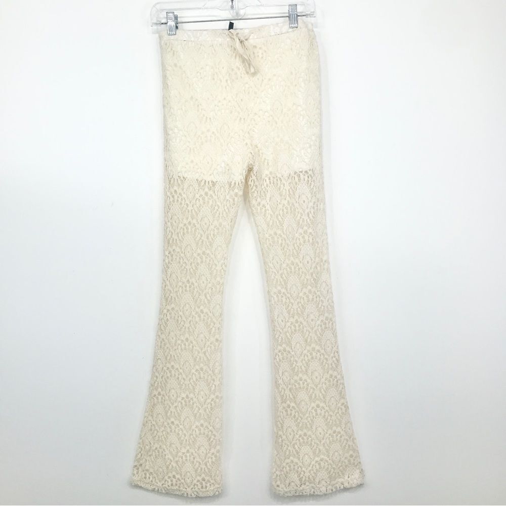 Freckles Cream Crochet Open Lace Flare Leg Beach Pants